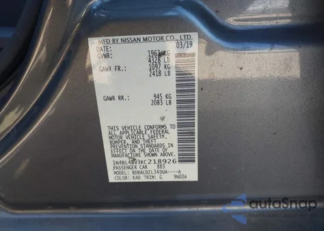 2019 Nissan Altima 2.5 S from USA, damaged, VIN 1N4BL4BV3KC218926